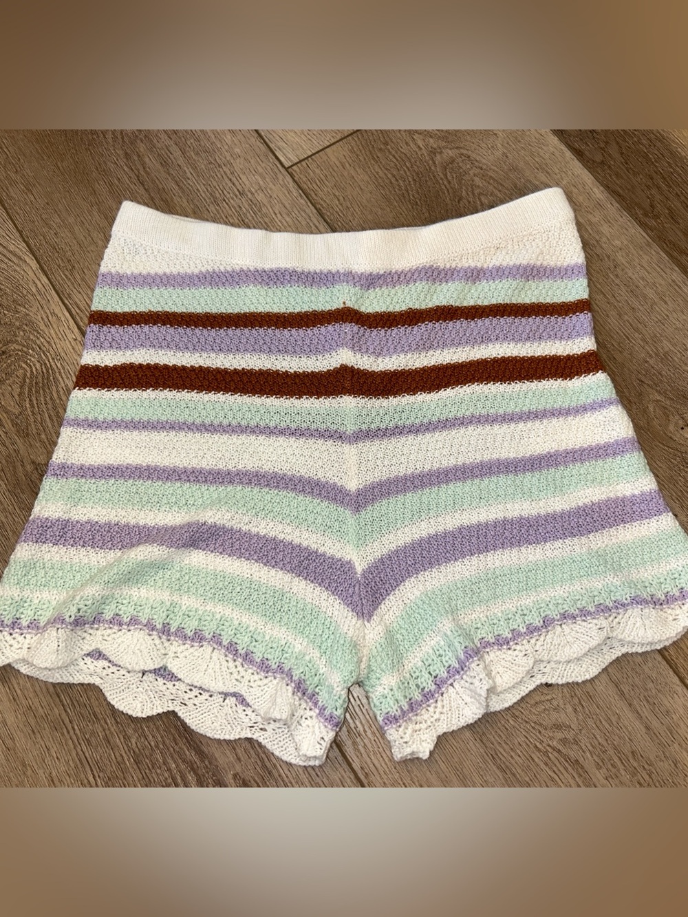 High-Waist Striped Knit Shorts in White, Lavender & Mint